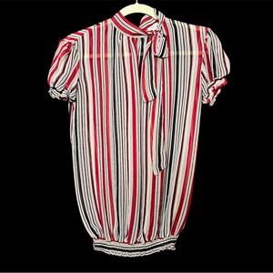 Fire Los Angeles Red and White Striped Top Blouse With Attached Neck Tie